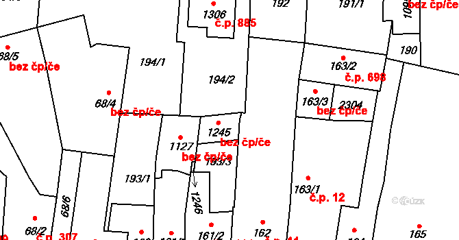 Lišov 40543641 na parcele st. 1245 v KÚ Lišov, Katastrální mapa