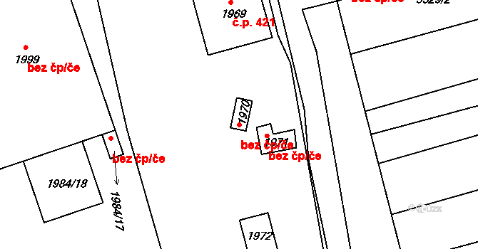 Břeclav 40786641 na parcele st. 1970 v KÚ Poštorná, Katastrální mapa