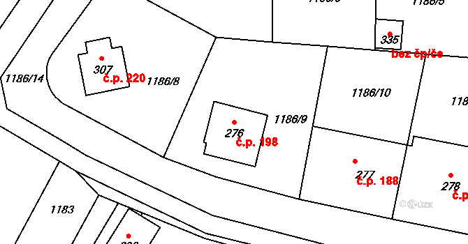 Příluky 198, Zlín na parcele st. 276 v KÚ Příluky u Zlína, Katastrální mapa