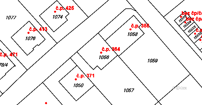 Štípa 364, Zlín na parcele st. 1056 v KÚ Štípa, Katastrální mapa