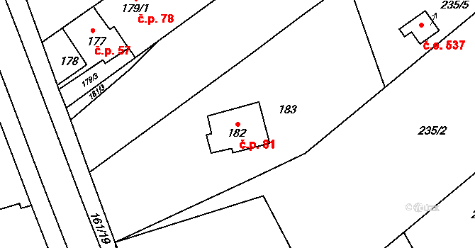 Salaš 81, Zlín na parcele st. 182 v KÚ Salaš u Zlína, Katastrální mapa