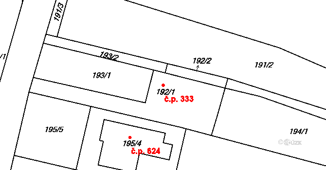Želechovice nad Dřevnicí 333 na parcele st. 192/1 v KÚ Želechovice nad Dřevnicí, Katastrální mapa