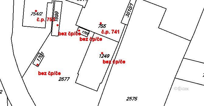 Rosice 42099641 na parcele st. 1249 v KÚ Rosice u Brna, Katastrální mapa