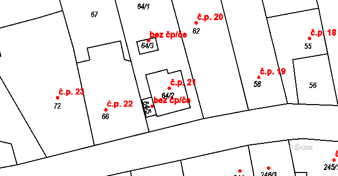 Bělá 21 na parcele st. 64/2 v KÚ Bělá ve Slezsku, Katastrální mapa