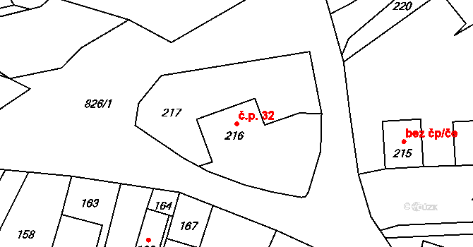 Neplachovice 32 na parcele st. 216 v KÚ Neplachovice, Katastrální mapa