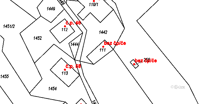 Jablonec nad Jizerou 44304641 na parcele st. 111 v KÚ Bratrouchov, Katastrální mapa