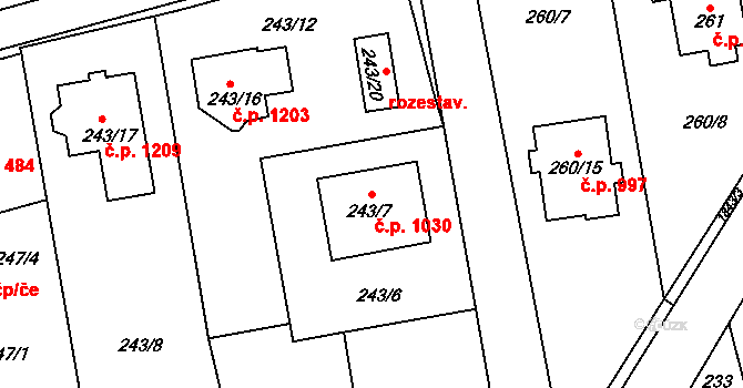 Kylešovice 1030, Opava na parcele st. 243/7 v KÚ Kylešovice, Katastrální mapa