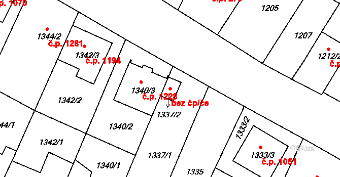 Ratíškovice 44825641 na parcele st. 1337/2 v KÚ Ratíškovice, Katastrální mapa
