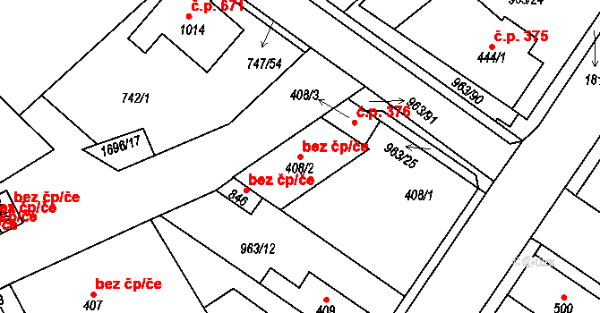 Přibyslav 48410641 na parcele st. 408/2 v KÚ Přibyslav, Katastrální mapa