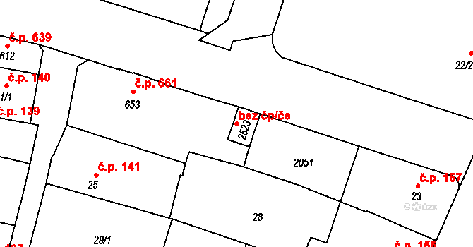 Milevsko 49645641 na parcele st. 2523 v KÚ Milevsko, Katastrální mapa