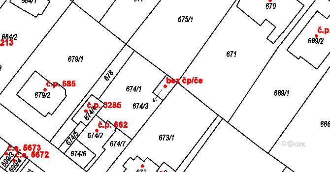 Ústí nad Labem 50211641 na parcele st. 674/3 v KÚ Bukov, Katastrální mapa