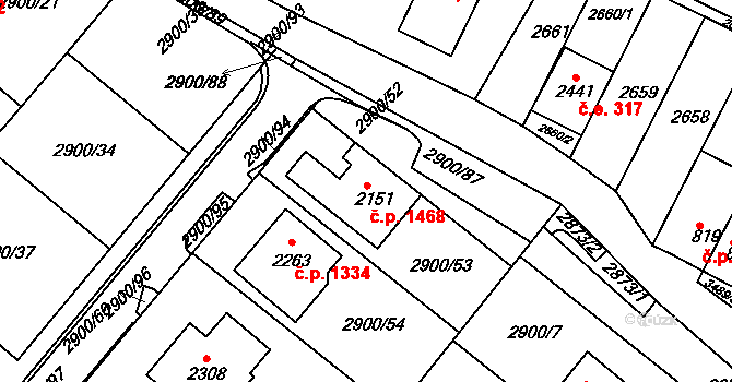 Rosice 1468 na parcele st. 2151 v KÚ Rosice u Brna, Katastrální mapa