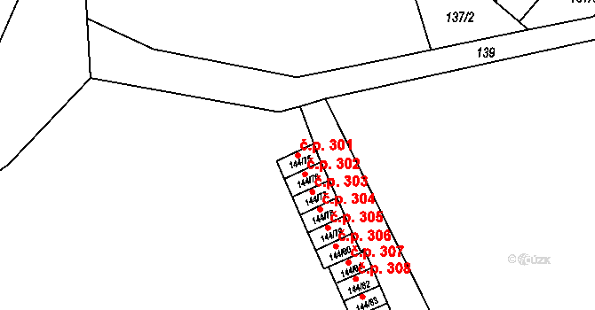 Provodín 301 na parcele st. 144/75 v KÚ Provodín, Katastrální mapa