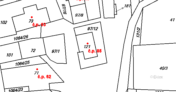 Kladno 85 na parcele st. 121 v KÚ Kladno u Hlinska, Katastrální mapa