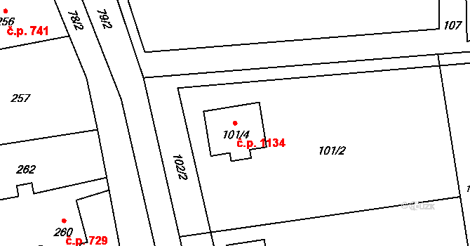 Stonava 1134 na parcele st. 101/4 v KÚ Stonava, Katastrální mapa