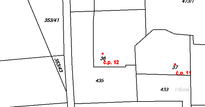 Popovec 12, Řepníky na parcele st. 36 v KÚ Popovec u Řepníků, Katastrální mapa