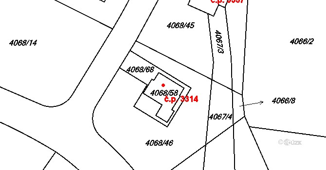 Česká Lípa 3314 na parcele st. 4068/58 v KÚ Česká Lípa, Katastrální mapa