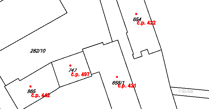 Třemošnice 421 na parcele st. 655/1 v KÚ Třemošnice nad Doubravou, Katastrální mapa