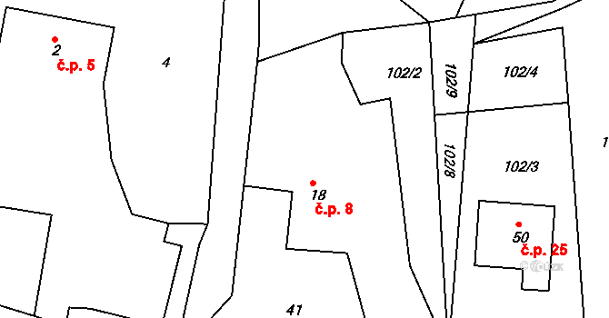 Hrbokov 8, Bojanov na parcele st. 18 v KÚ Hrbokov, Katastrální mapa