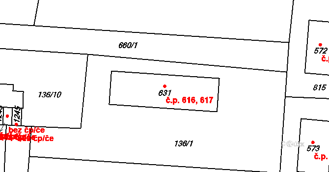 Slatiňany 616,617 na parcele st. 631 v KÚ Slatiňany, Katastrální mapa