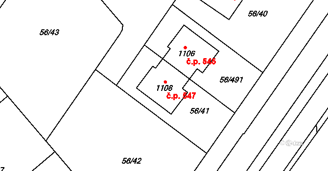 Hovorčovice 547 na parcele st. 1108 v KÚ Hovorčovice, Katastrální mapa