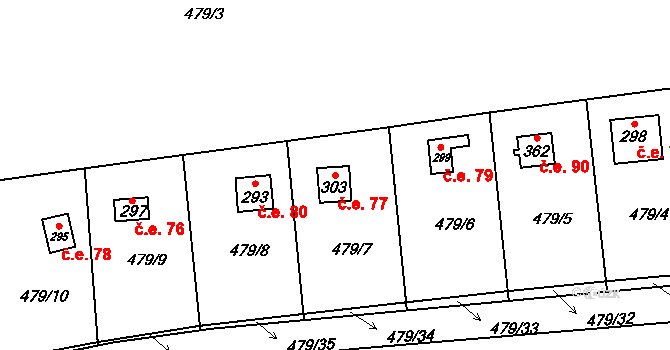 Putim 77 na parcele st. 303 v KÚ Putim, Katastrální mapa