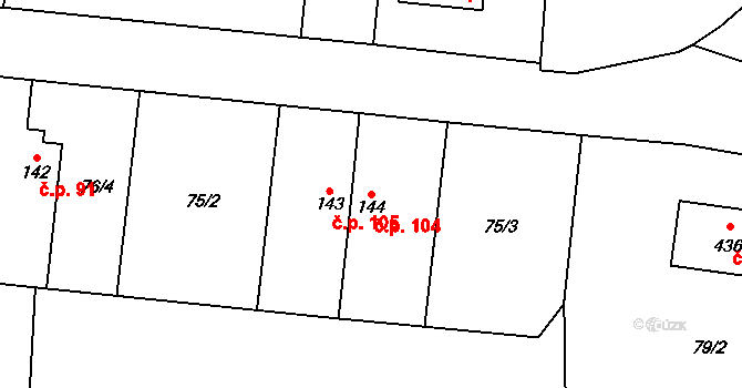 Jetětice 104 na parcele st. 144 v KÚ Jetětice, Katastrální mapa