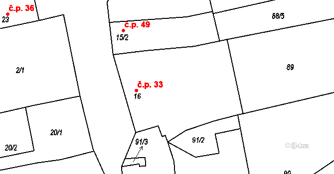 Srlín 33, Bernartice na parcele st. 16 v KÚ Srlín, Katastrální mapa