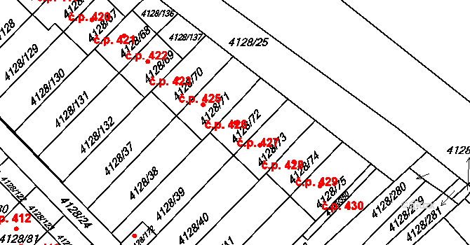 Choceňské Předměstí 427, Vysoké Mýto na parcele st. 4128/72 v KÚ Vysoké Mýto, Katastrální mapa