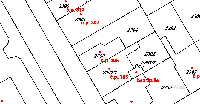 Pražské Předměstí 306, Vysoké Mýto na parcele st. 2393 v KÚ Vysoké Mýto, Katastrální mapa