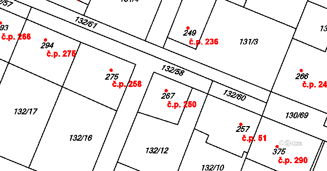Hýskov 250 na parcele st. 267 v KÚ Hýskov, Katastrální mapa
