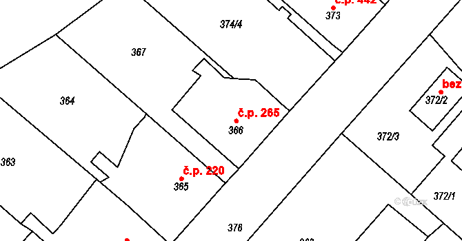 Chrást 265 na parcele st. 366 v KÚ Chrást u Plzně, Katastrální mapa