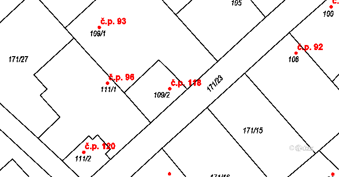 Konětopy 118 na parcele st. 109/2 v KÚ Konětopy, Katastrální mapa