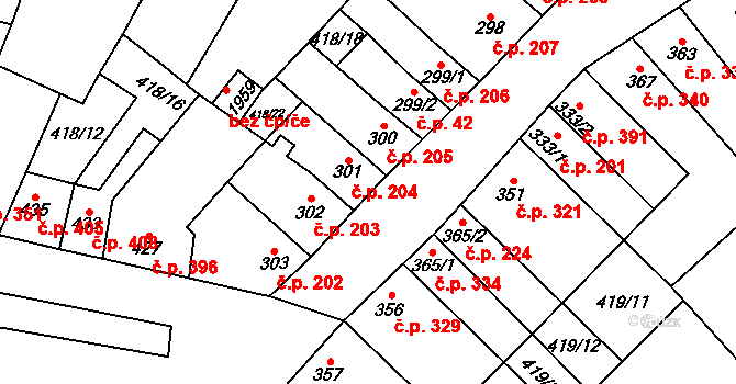 Kostelec nad Labem 204 na parcele st. 301 v KÚ Kostelec nad Labem, Katastrální mapa