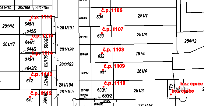 Kralupy nad Vltavou 1108 na parcele st. 632 v KÚ Lobeč, Katastrální mapa
