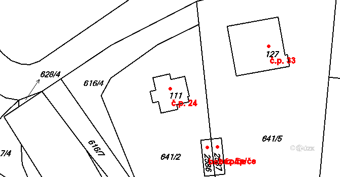 Pikovice 24, Hradištko na parcele st. 111 v KÚ Hradištko pod Medníkem, Katastrální mapa