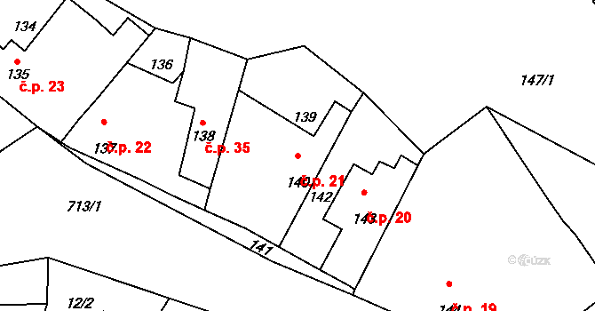 Průhonice 21 na parcele st. 140 v KÚ Průhonice, Katastrální mapa