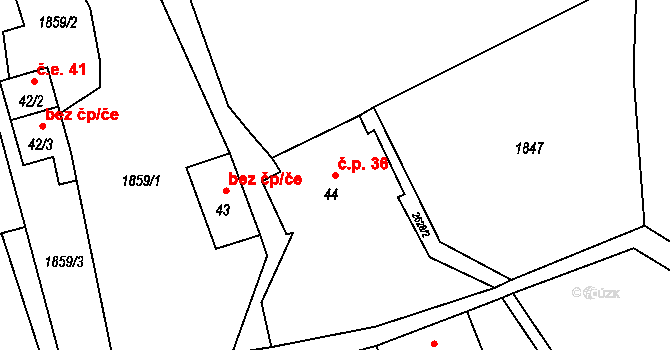 Velký Ježov 36, Smilovy Hory na parcele st. 44 v KÚ Velký Ježov, Katastrální mapa