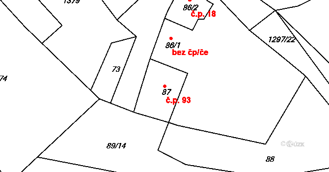 Hrádek 93 na parcele st. 87 v KÚ Hrádek u Sušice, Katastrální mapa