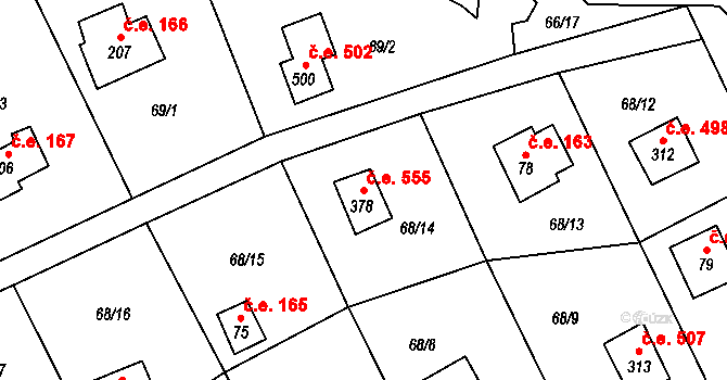 Pňovany 555 na parcele st. 378 v KÚ Dolany u Stříbra, Katastrální mapa