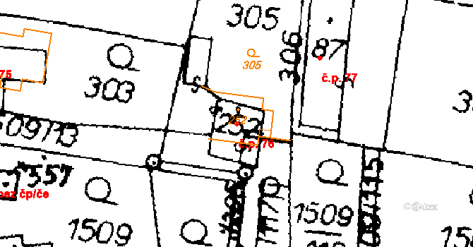 Horní Ředice 76 na parcele st. 252 v KÚ Horní Ředice, Katastrální mapa