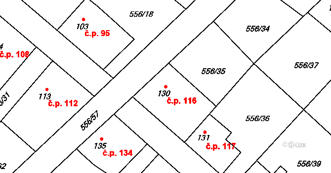 Řečany nad Labem 116 na parcele st. 130 v KÚ Řečany nad Labem, Katastrální mapa