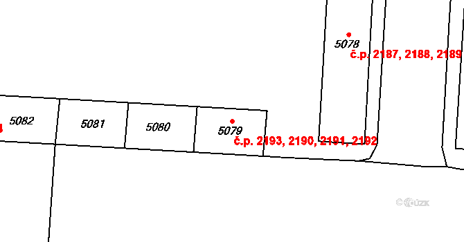 Zelené Předměstí 2190,2191,2192,2193, Pardubice na parcele st. 5082 v KÚ Pardubice, Katastrální mapa