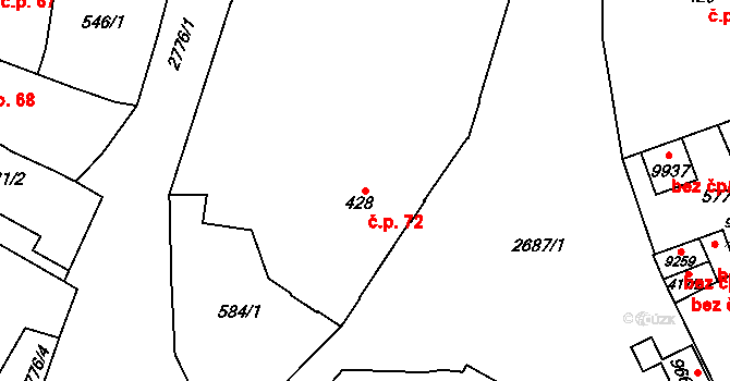Bílé Předměstí 72, Pardubice na parcele st. 428 v KÚ Pardubice, Katastrální mapa