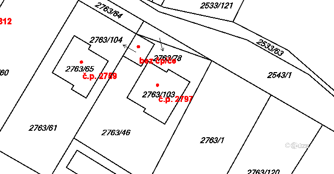 České Budějovice 5 2797, České Budějovice na parcele st. 2763/103 v KÚ České Budějovice 5, Katastrální mapa