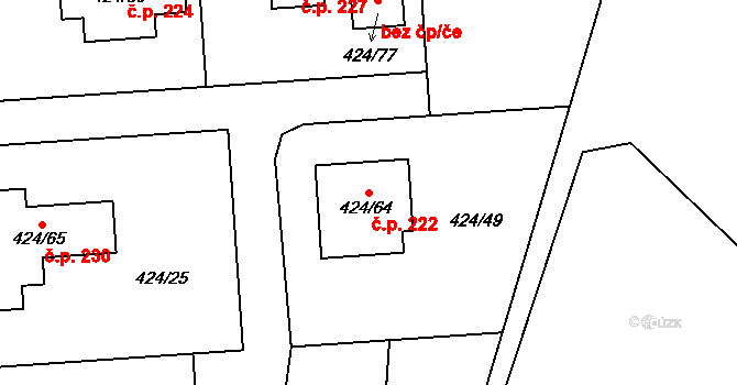 Hudcov 222, Teplice na parcele st. 424/64 v KÚ Hudcov, Katastrální mapa