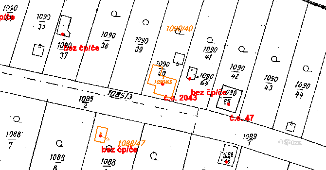 Dobšice 2043 na parcele st. 1090/69 v KÚ Dobšice u Znojma, Katastrální mapa