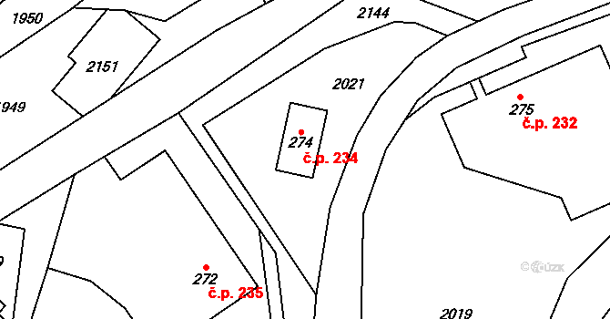 Hrabišín 234 na parcele st. 274 v KÚ Hrabišín, Katastrální mapa