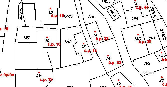 Veleboř 14, Klopina na parcele st. 18 v KÚ Veleboř, Katastrální mapa