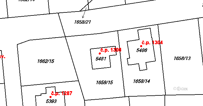 Nové Město 1306, Rokycany na parcele st. 5481 v KÚ Rokycany, Katastrální mapa
